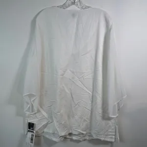 JM Collection White Linen Blend Embellished‎ V-Neck Tunic Top XL FLAW thumbnail 2