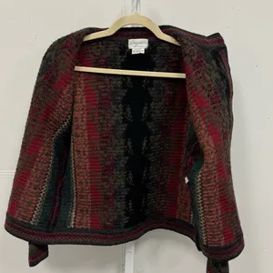 Vintage Cherry Lewis England Wool Jacquard Heritage Cardigan Sweater‎ Olive Med thumbnail 3
