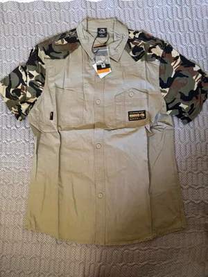 Men's Short-Sleeve Button-Down Shirt with Camouflage Sleeves - Beige thumbnail 1