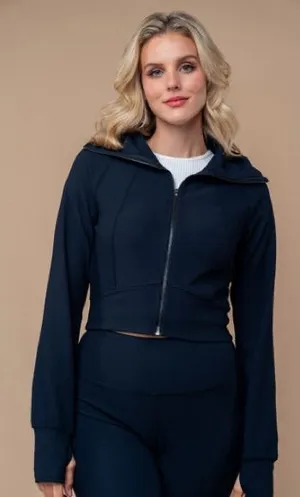 White Birch Black Cropped Ribbed Full Zip Active  Jacket Size Medium thumbnail 1