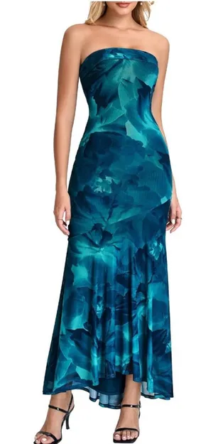 Amazon Teal floral bodycon dress thumbnail 1