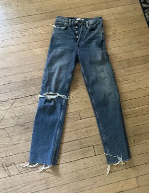 Re/Done Classic Button-Fly Distressed Women’s Jeans - Blue thumbnail 1