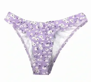 Floral Lilac Two Piece Deep Plunge Bikini Top High Waisted Bottoms Womens Medium thumbnail 9