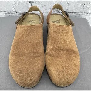 Dansko Merrin Clogs Size 39 US 8.5 Tan Suede Heel Strap Cork Midsole thumbnail 3