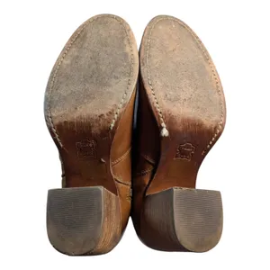 Hinge Cognac Brown Heavy Leather Double Zip Stacked Block Heel Ankle Boots Sz 10 thumbnail 4