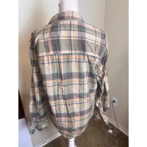 Paige Plaid Flannel Button Down Shirt Large Green Tan Cotton Blend Soft sz L thumbnail 5