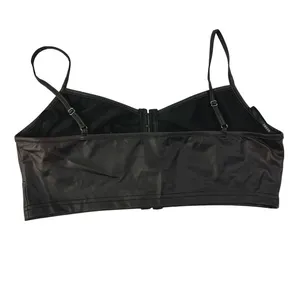 Black Faux Leather Hook Front Crop Bralette Top Corset‎ Style thumbnail 2