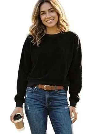 Brixton Sweater Womens Small Black Corduroy Crewneck Pullover Emo Goth Dark thumbnail 1