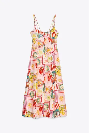 Zara Floral Pink Lemon Print Maxi Dress - Italy Inspired Summer Linnen Dress thumbnail 4