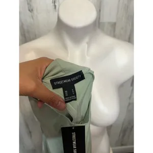 Streetwear Society Mock Neck Cutout Back Crop Top Womens S Sage Mint Green thumbnail 3
