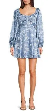 Blue Silk Floral Dress thumbnail 1