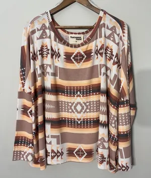 Savanna Jane Top Womens 3X Multicolor Aztec Oversized Dolman Long Sleeve Relaxed thumbnail 1