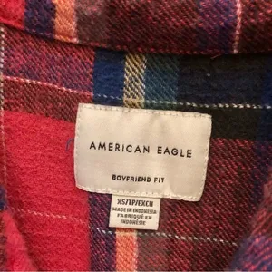 American Eagle Plaid Button Up Boyfriend Flannel Red‎ Green XS thumbnail 6
