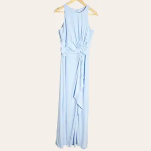 David’s Bridal Ice Blue Sleeveless High Neck Draped Front Brisdesmaid Gown 10 thumbnail 3