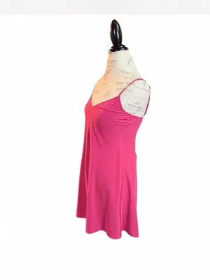 Bright fuchsia Hot Pink Silk Babydoll Dress w/Spaghetti Straps Sz 0P thumbnail 2