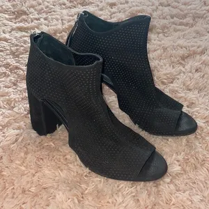 Gianni Bini Black Suede Peep Toe Booties thumbnail 1