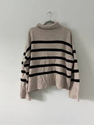 THE RESET R Label Black Tan Wool Cashmere Knit Wide Sleeve Turtleneck Sweater XL thumbnail 4