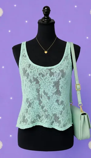 Vintage Y2K Victoria's Secret Pink mint lace coquette crop tank top Size XS 💚 thumbnail 1