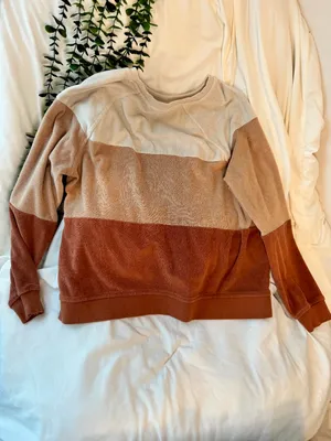 Time and Tru Colorblock Sweater Medium M 8-10 Brown Tan Cream Pullover Top thumbnail 4