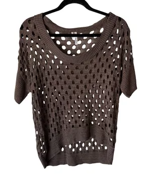 Studio Y Y2k Small Brown Short Sleeve Open‎ Knit Pullover Going Out Top thumbnail 1