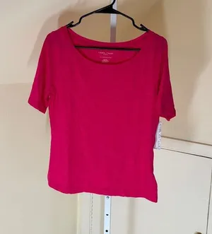Laura Ashley NWT Women's Hot Pink Short Sleeve Modal Cotton Tee M thumbnail 1