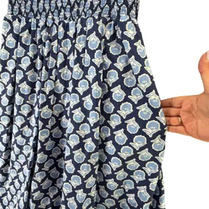 J Crew Smocked Midi Dress Women S Blue White Floral Puff Sleeves Cottage Boho thumbnail 4