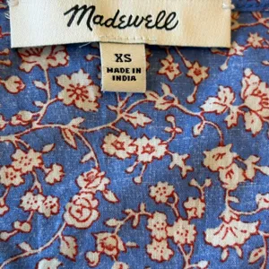 Madewell Blue Floral Puff‎ Sleeve V Neck Casual Blouse Top Women XS Boho Peasant thumbnail 6