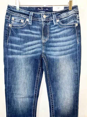 Miss Me Los Angeles Floral Pocket Detail Dark Washed Mid-Rise Straight Leg Jeans thumbnail 2