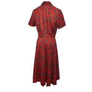 VTG 70s Red Paisley Dagger Collar Midi Dress with Matching Belt M Whimsygoth thumbnail 14