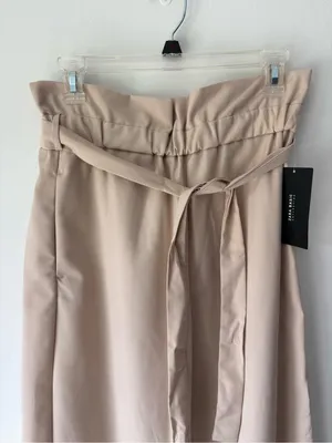 Zara Basic Tan Beige Paperbag Waist Wide-leg Trouser Pants Business Professional thumbnail 2