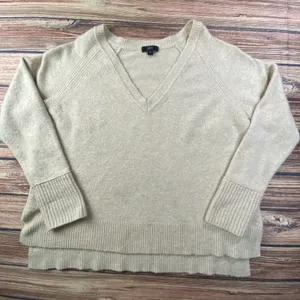 J Crew Sweater Womens XL Tan Merino Wool Alpaca V Neck Long Sleeve Super Soft thumbnail 1