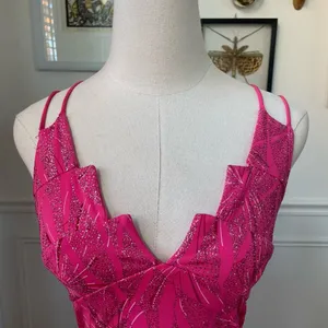 Vintage Y2K Ynes Stretchy BodyCon Mini Dress Bold Pink Glitter S thumbnail 3