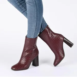 Journee Collection Women’s Boots Size 9 Wine Square Toe Block Heel Back Zip Up thumbnail 1