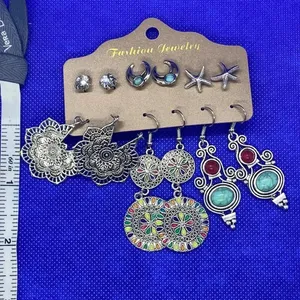 New boho‎ earrings crescent moon starfish geometric 6 pair multipack thumbnail 2