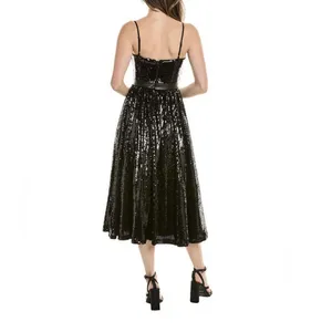 WeWoreWhat Black Sequin Midi Dress with Faux‎ Leather Waistband - Size 4 thumbnail 3