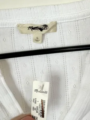 NWT Madewell Pointelle Notch Neck Tee in White - Size: Large thumbnail 3