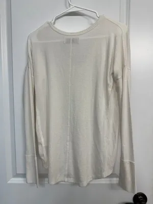 Abercrombie Cream V-Neck Flared Cuff Relaxed Long Sleeve Top S thumbnail 7