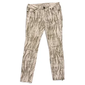 Free People Olive Green Abstract Feather Print Ankle Zip Skinny Jeans Size 26 thumbnail 2