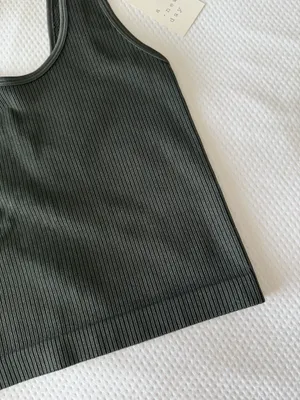 Dark Green Rib Knit Cropped Tank thumbnail 3