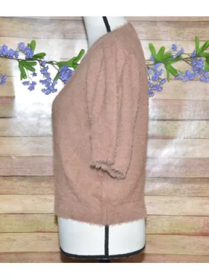 Buddy Love Ladies Brown Half Puff Sleeve Crop Sweater Top Size L Fuzzy Eyelash thumbnail 4