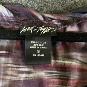 Lord & Taylor Silk Cotton Ikat Print 2 Piece Set Top & Skirt Purple Blue Sz 8 M thumbnail 3