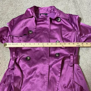 BCX Double Breasted Belted Trench Coat Jacket‎ Women's Size M Purple Satin Look thumbnail 6