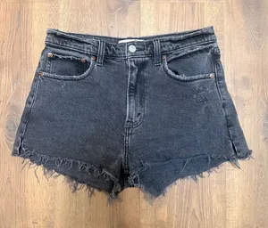 Abercrombie & Fitch High Rise Distressed Denim Shorts Washed Black Frayed Hem 29 thumbnail 1