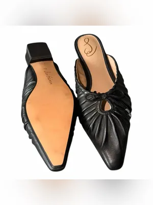 NEW Sam Edelman Women's Julia Ruched Pointed-Toe Flats Black 8.5 Leather thumbnail 8