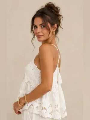 Sea New York Ivory Embroidered Boho Halter Racerback Flowy Swing Cami Blouse XXS thumbnail 2