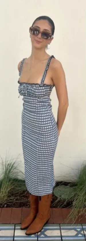FREE PEOPLE Lucinda Plaid Midi Dress in Blue Combo Size X-Small thumbnail 1