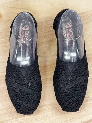 Bobs by Skechers Crochet Lace Wedge Espadrille Platform Slip On Shoes Black 7.5 thumbnail 4
