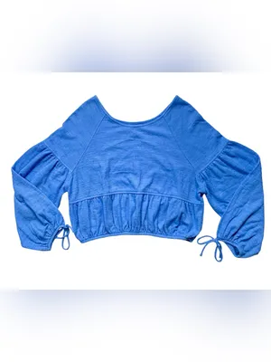 Aerie Endless Summer Cropped Eyelet Blue Tie Cuff Sweatshirt Size XS thumbnail 2