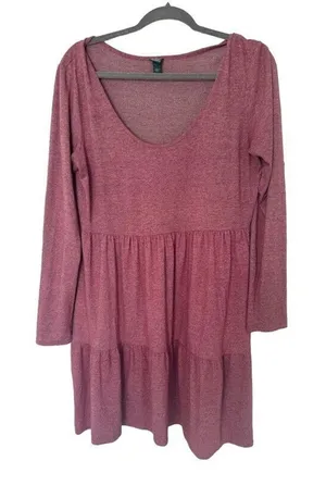 Wild Fable Women's Size‎ L Long Sleeve Brushed Rib Knit Tiered Dress Dull Rose thumbnail 1