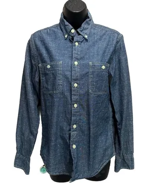 Arizona Jeans Blue/White Dots Button‎ Up Long Sleeve Shirt Size Small Cotton thumbnail 1